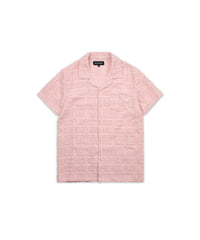 Textured Short Sleeve Button Down Shirt - Light Pink