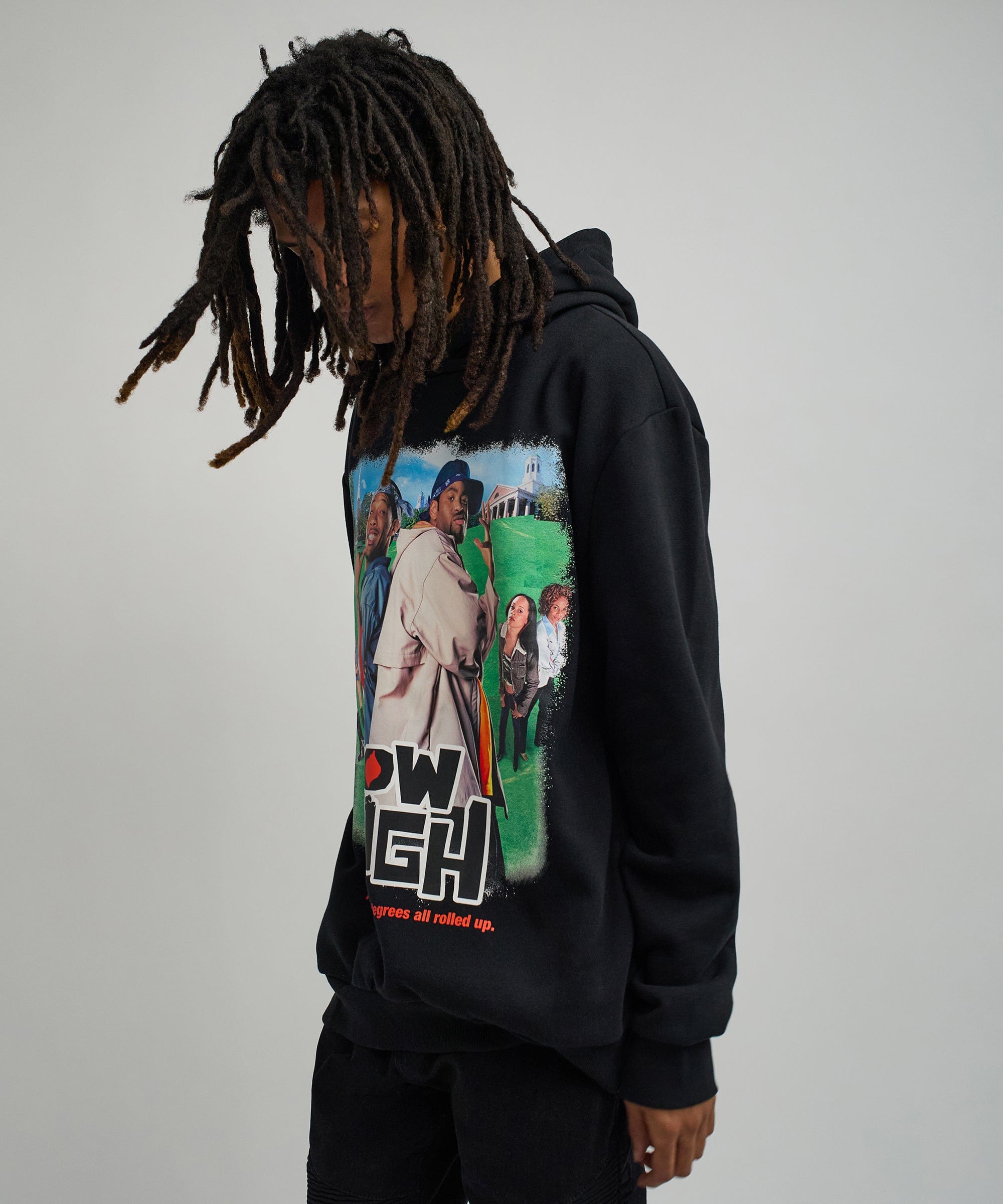 How High Oversized Front Print Hoodie - Black