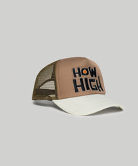 How High Embroidery Trucker Hat - Khaki