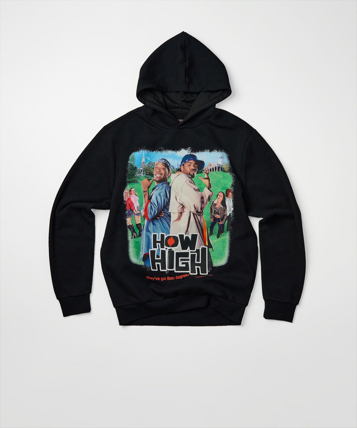 How High Oversized Front Print Hoodie - Black