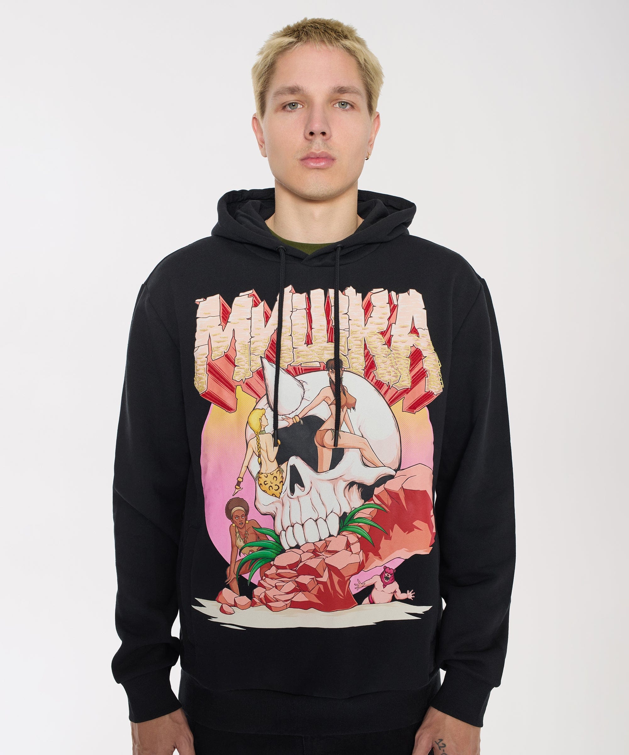 Mishka Graphic Print Embroidered Hoodie - Black