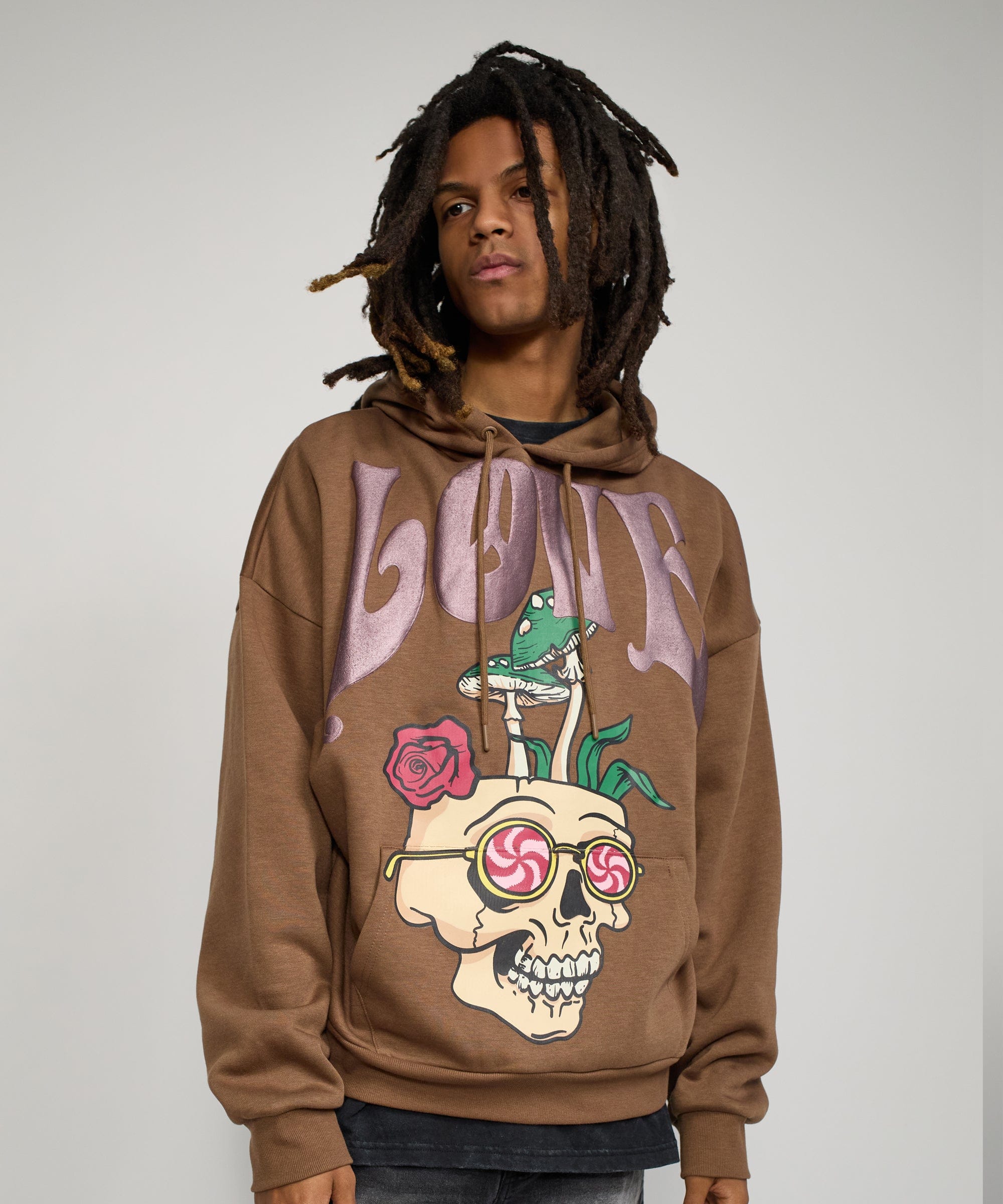 Love Hate Puff Print Hoodie - Khaki