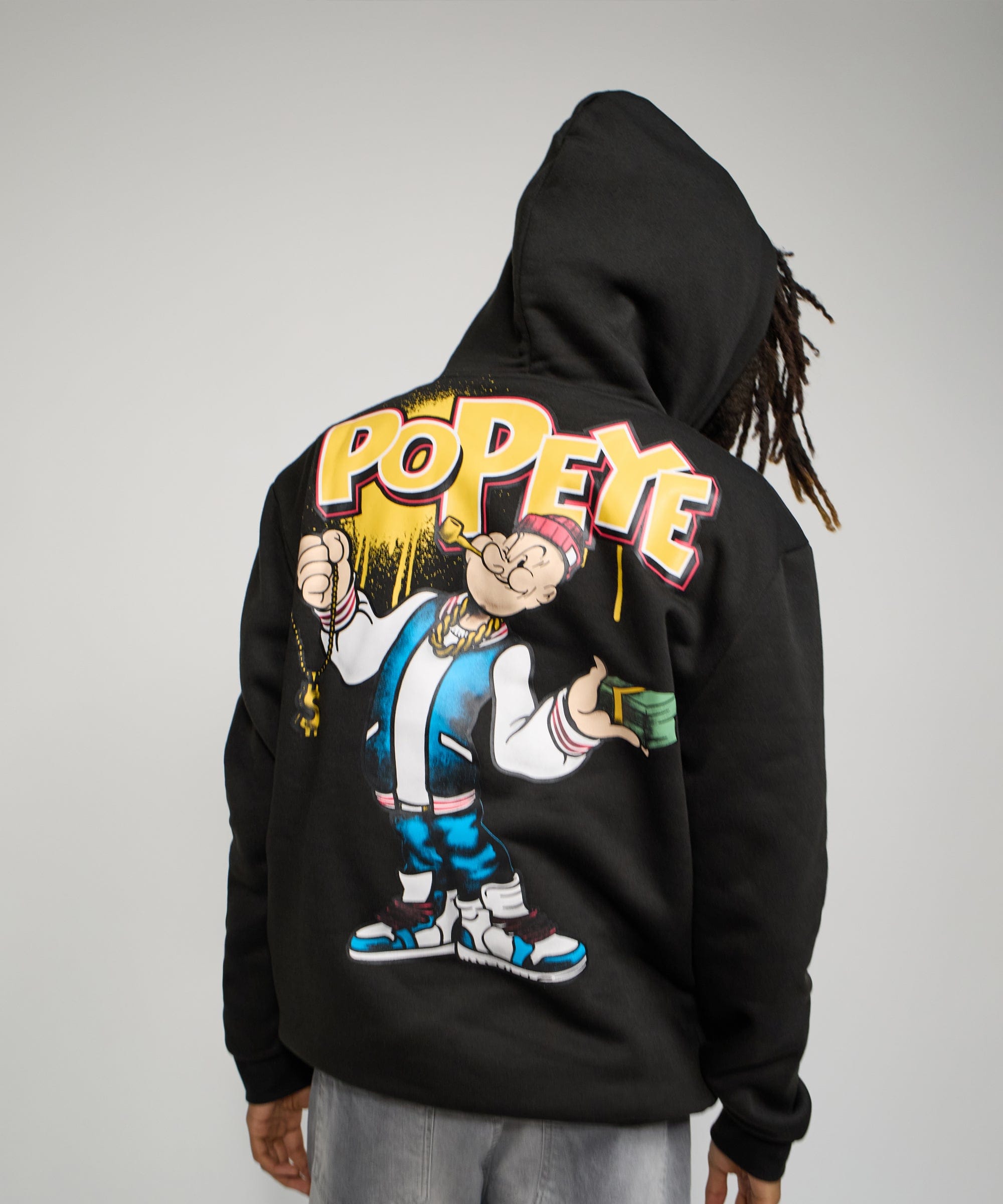 Popeye Front And Back Print Hoodie - Black