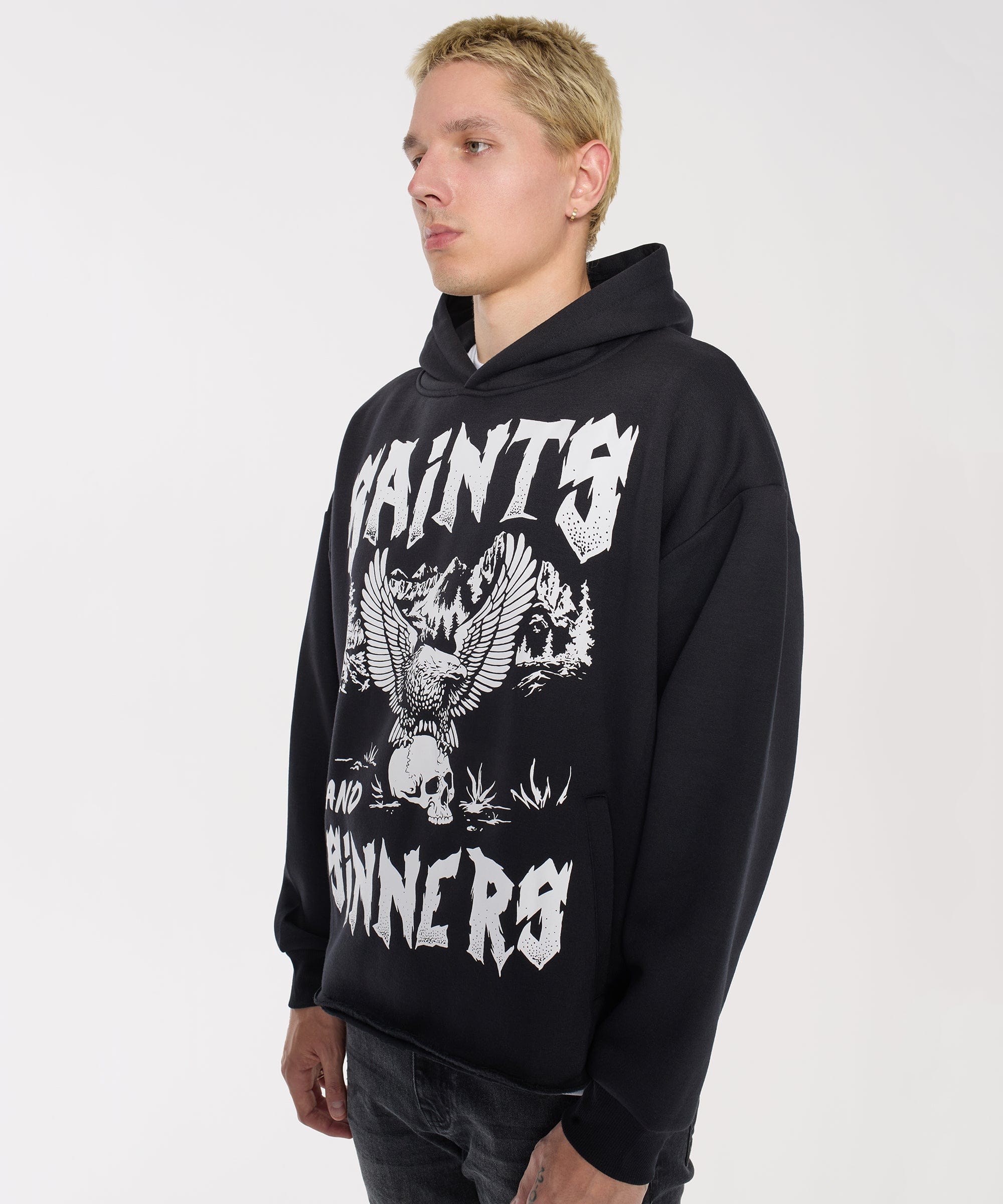 Saint And Sinners Raw Hem Hoodie - Black