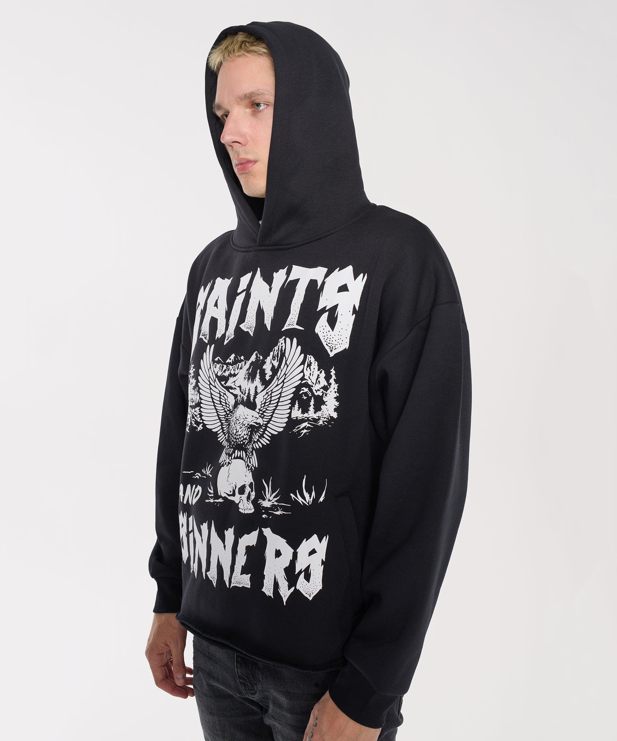 Saint And Sinners Raw Hem Hoodie - Black