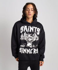 Saint And Sinners Raw Hem Hoodie - Black