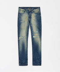 Rip and Repair Washed Denim Jeans - Medium Blue