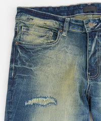 Rip and Repair Washed Denim Jeans - Medium Blue