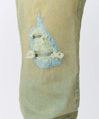 Ripped And Repaired Denim Pants - Vintage Blue