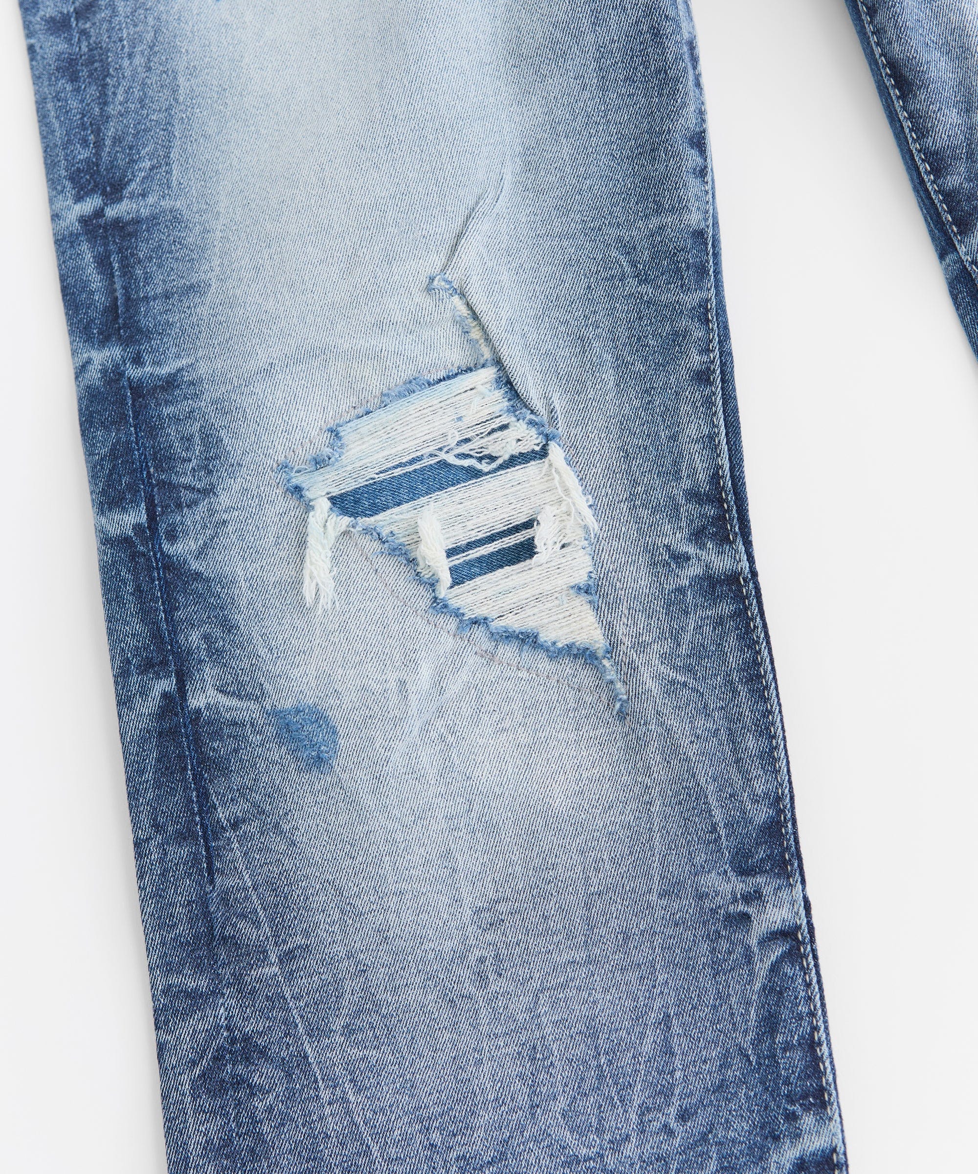 Men's Skinny Rip And Repair Denim Pants - Medium Blue