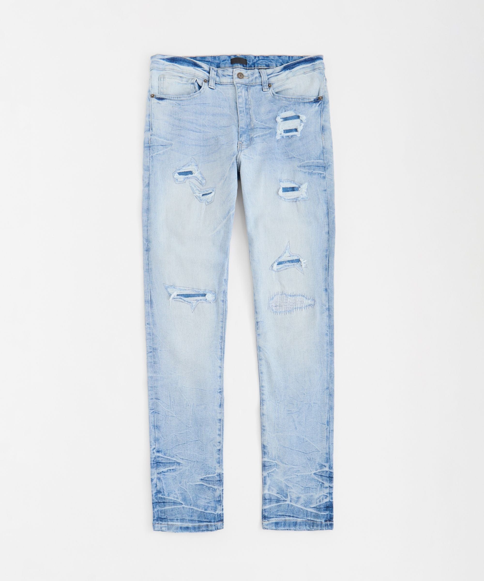 Men's Skinny Rip And Repair Denim Pants - Light Blue