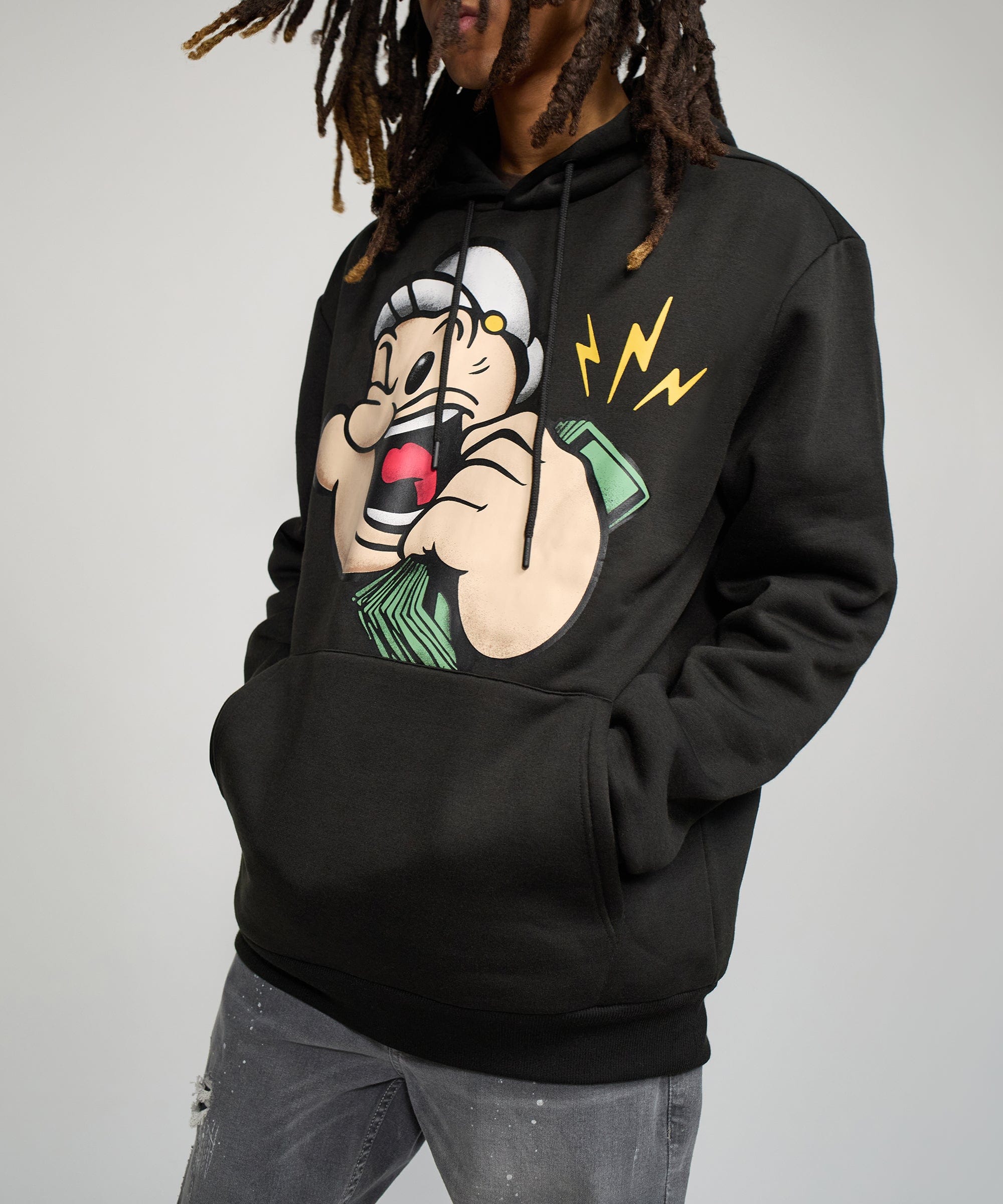 Popeye Front And Back Print Hoodie - Black