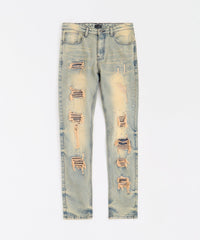 Studded Distress Denim Jeans - Blue