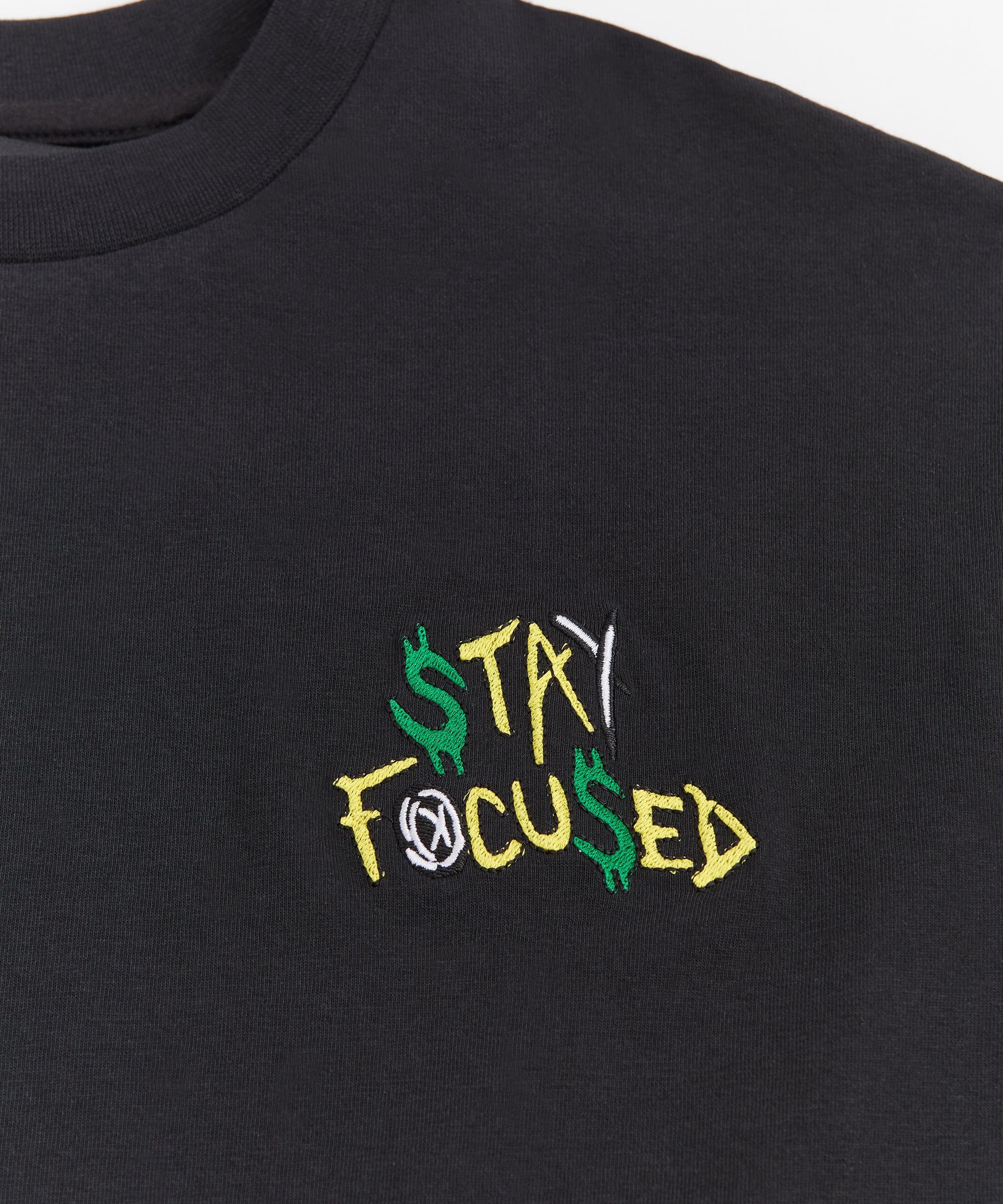 Stay Focused Embroidered Short Sleeve Tee - Black
