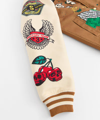 Cash Chenille Patched Varsity Jacket - Brown