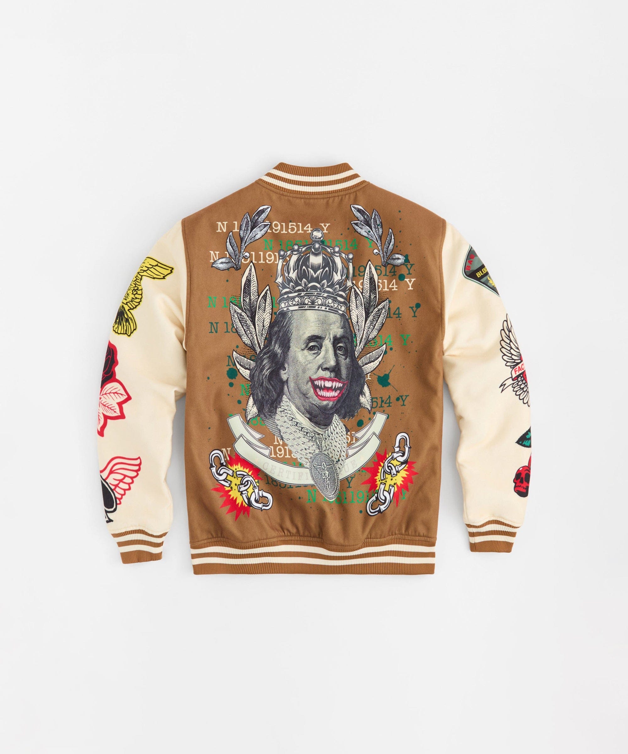 Cash Chenille Patched Varsity Jacket - Brown