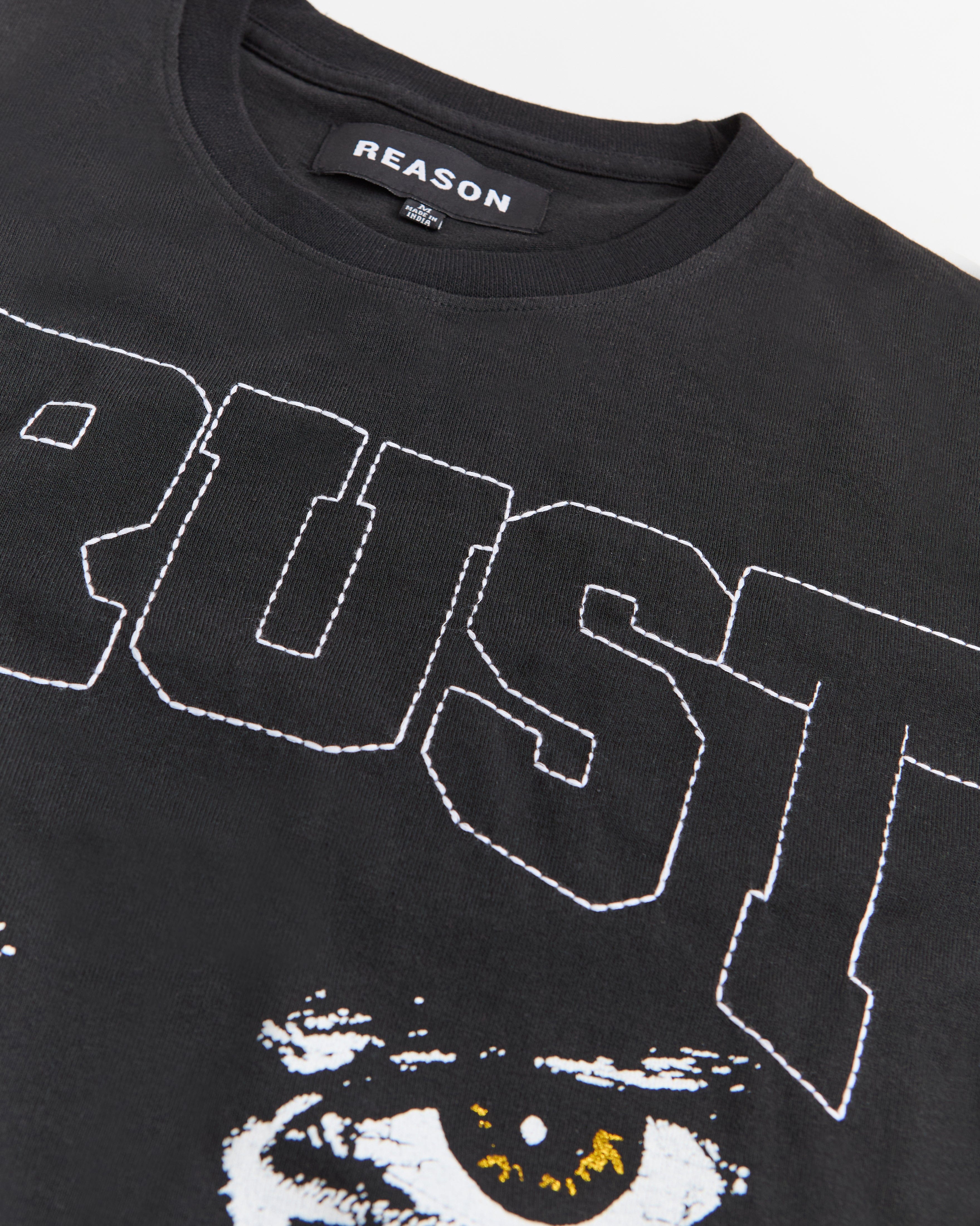 Trust No One Chenille Patched Short Sleeve Tee - Black