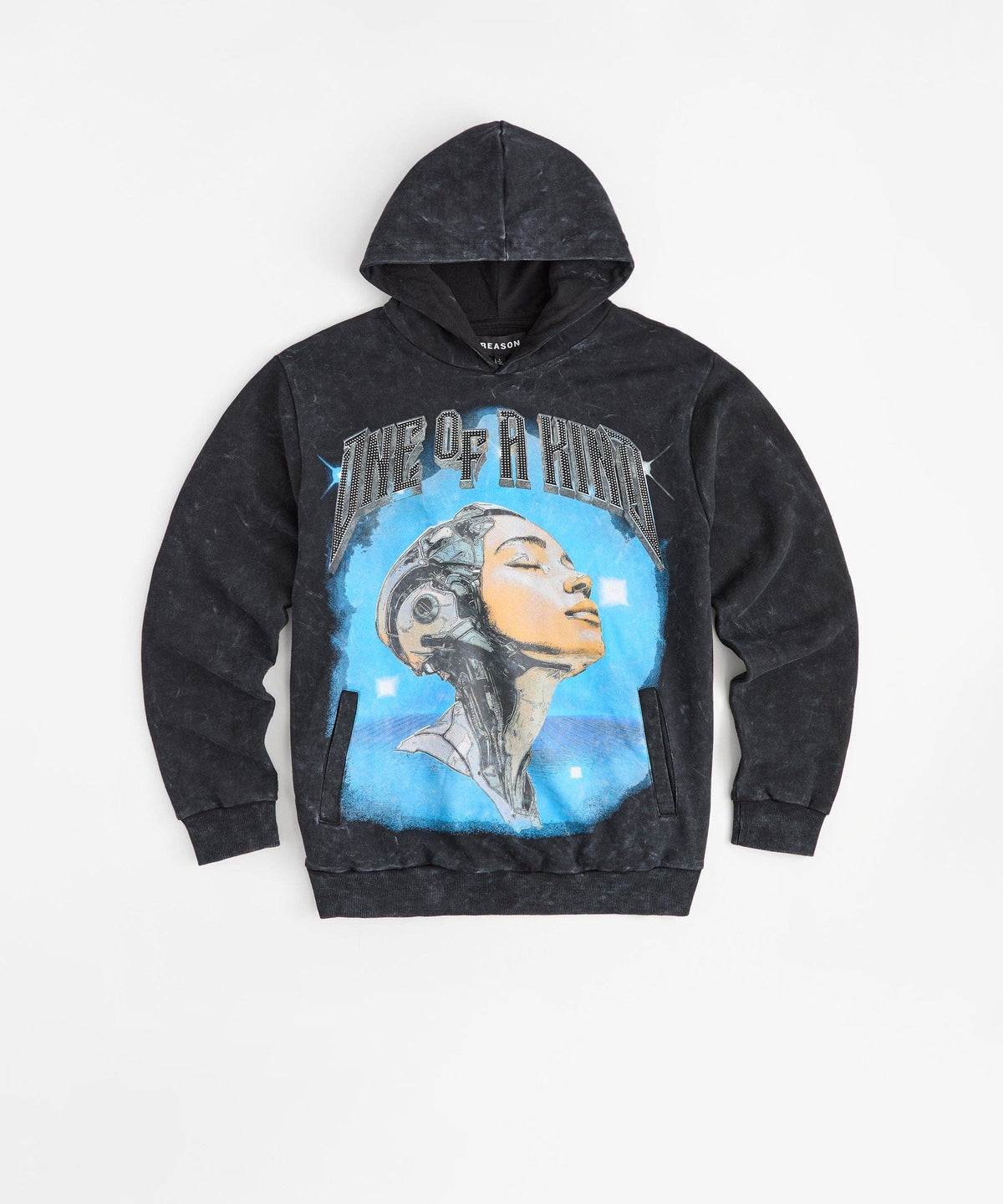 Washed One Of A Kind Rhinestone Hoodie - Charcoal