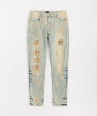 Rip And Repair Washed Denim Jeans - Light Blue