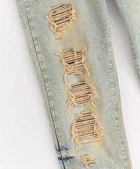 Rip And Repair Washed Denim Jeans - Light Blue