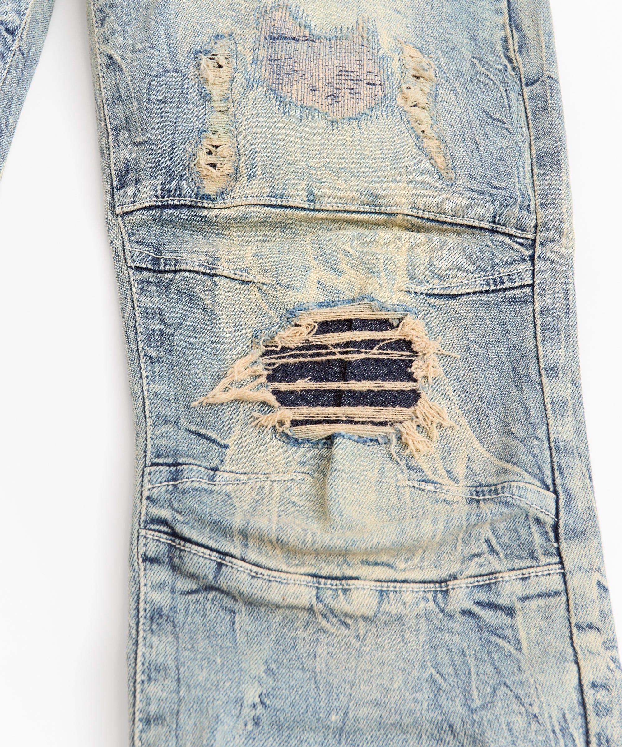 Rip And Repair Washed Denim Jeans - Light Blue