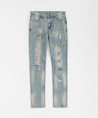 Rhinestone Washed Denim Jeans - Dark Blue