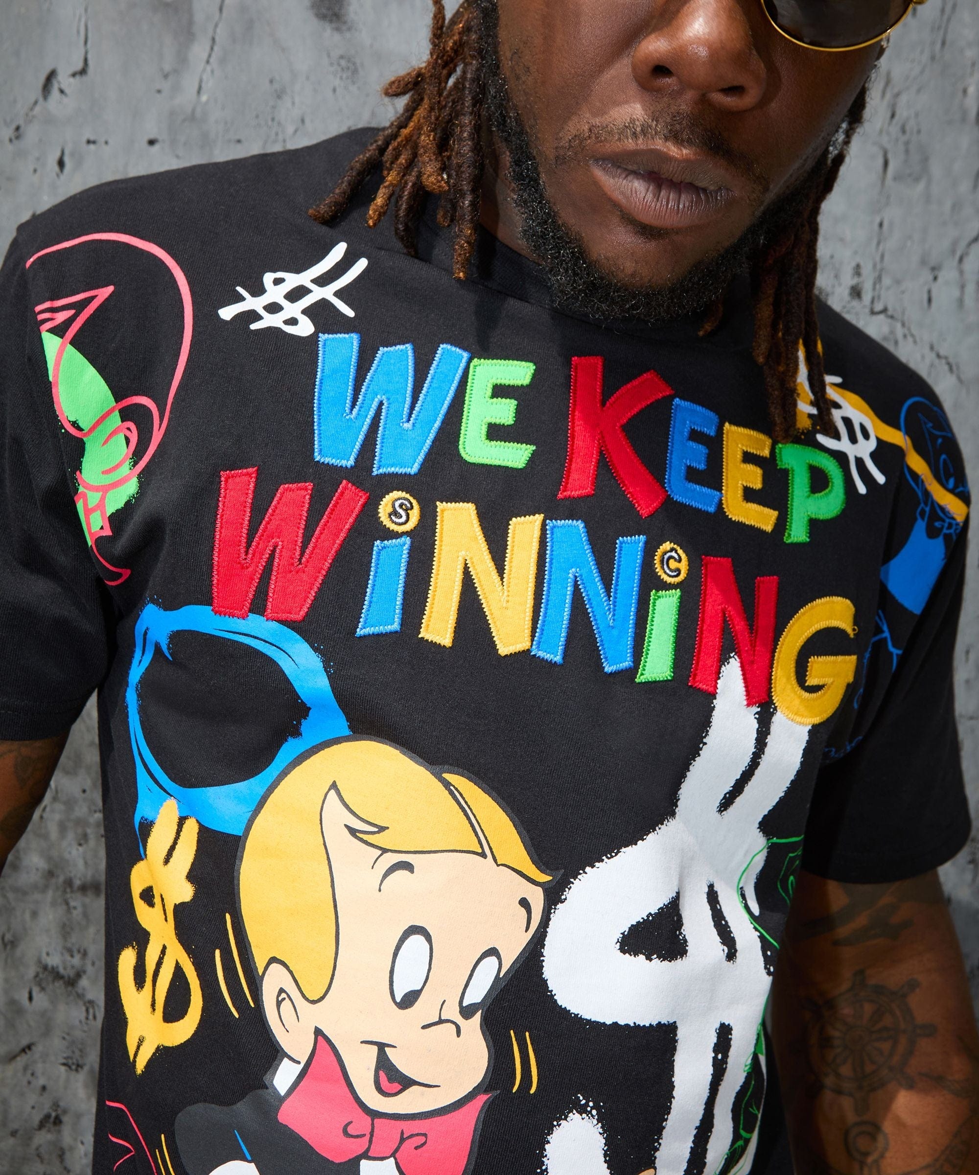 Richie Rich We Keep Winning Applique Short Sleeve Tee - Black