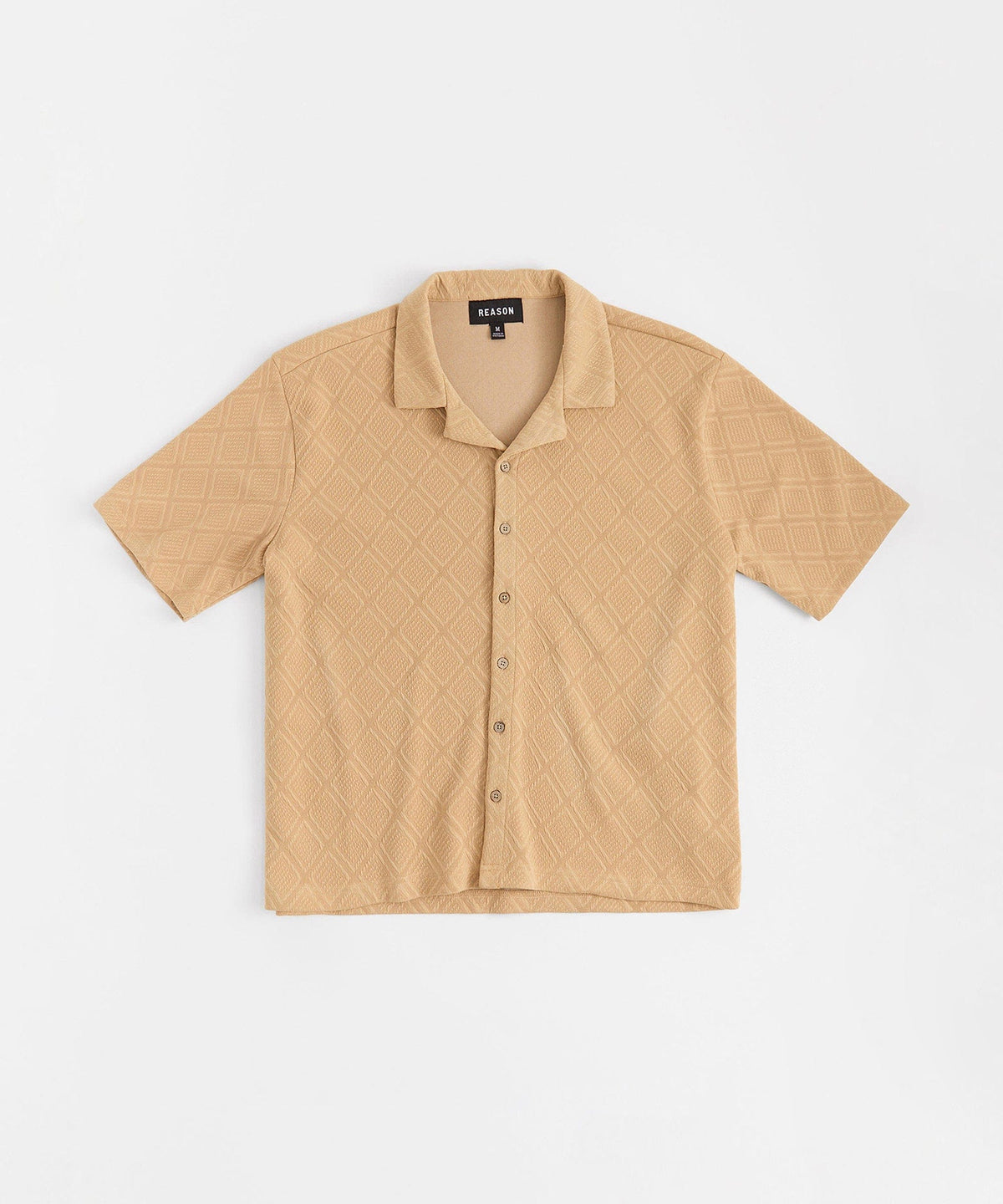 Textured Knit Short Sleeve Button Down Shirt - Taupe