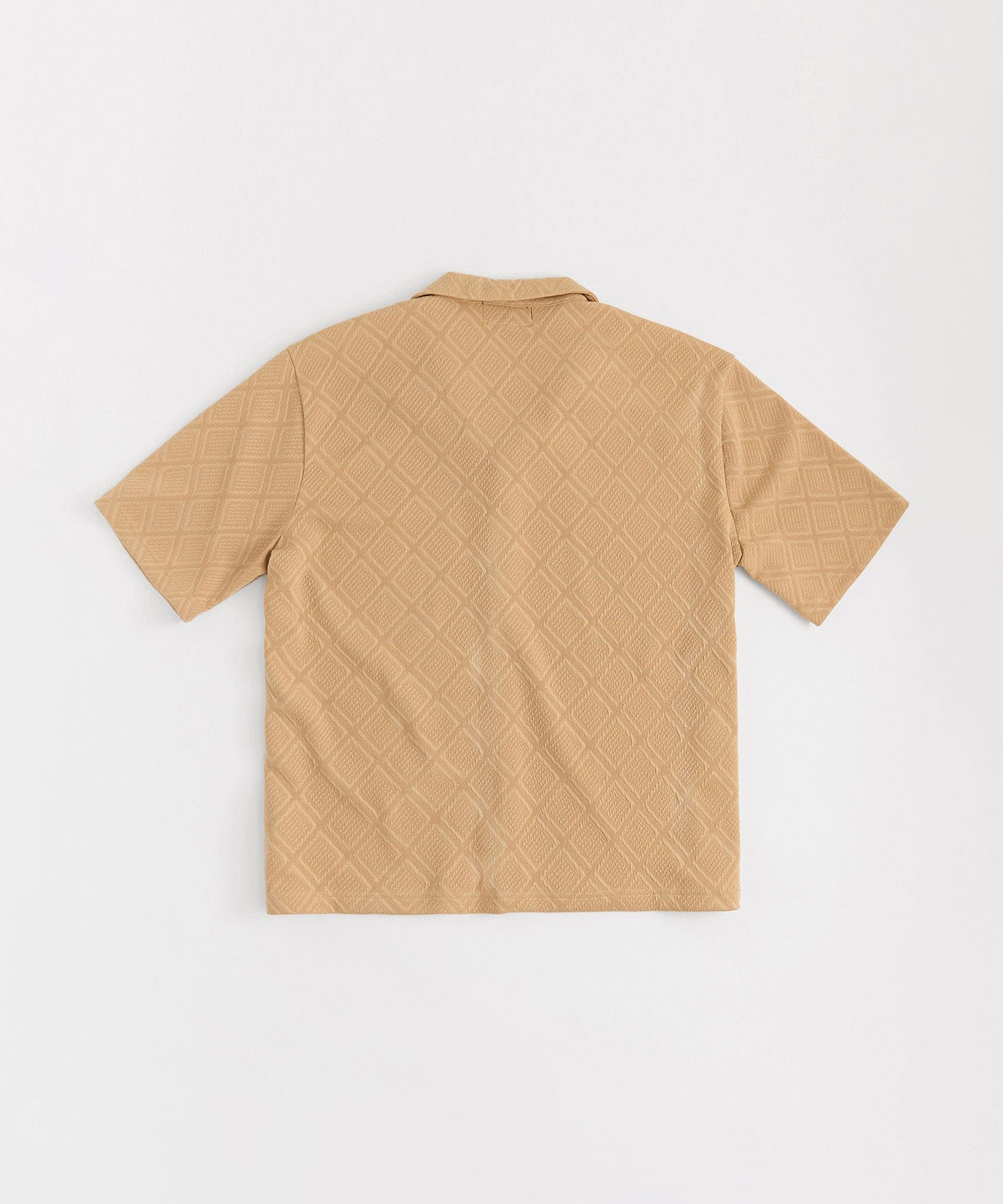 Textured Knit Short Sleeve Button Down Shirt - Taupe