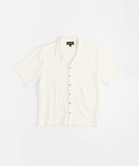 Textured Knit Short Sleeve Button Down Shirt - Light Beige