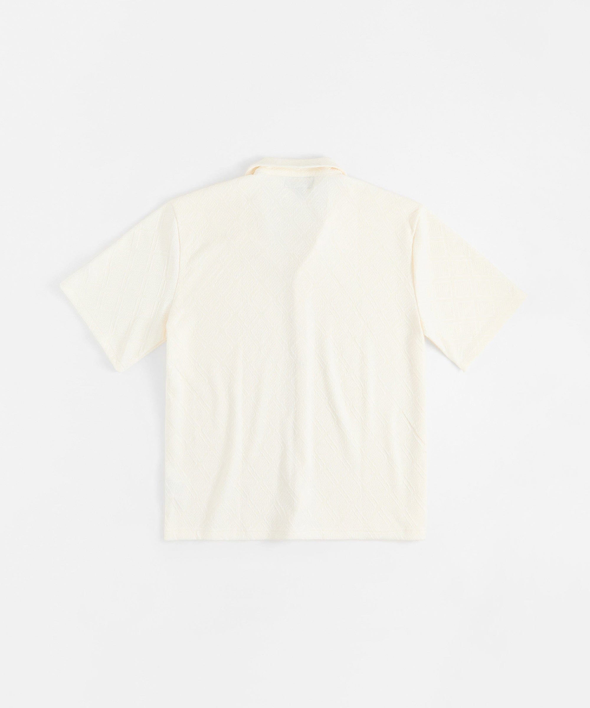 Textured Knit Short Sleeve Button Down Shirt - Light Beige