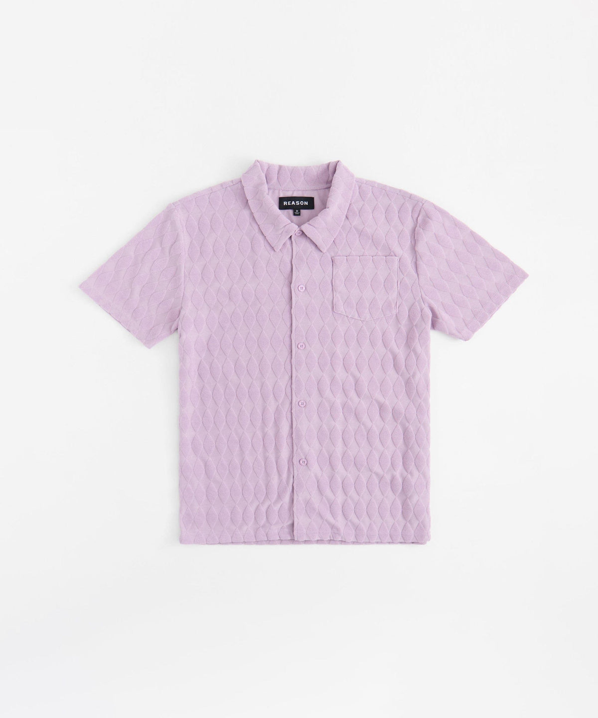 Diamond Plate Towel Color Blocked Short Sleeve Button Down Shirt - Mauve
