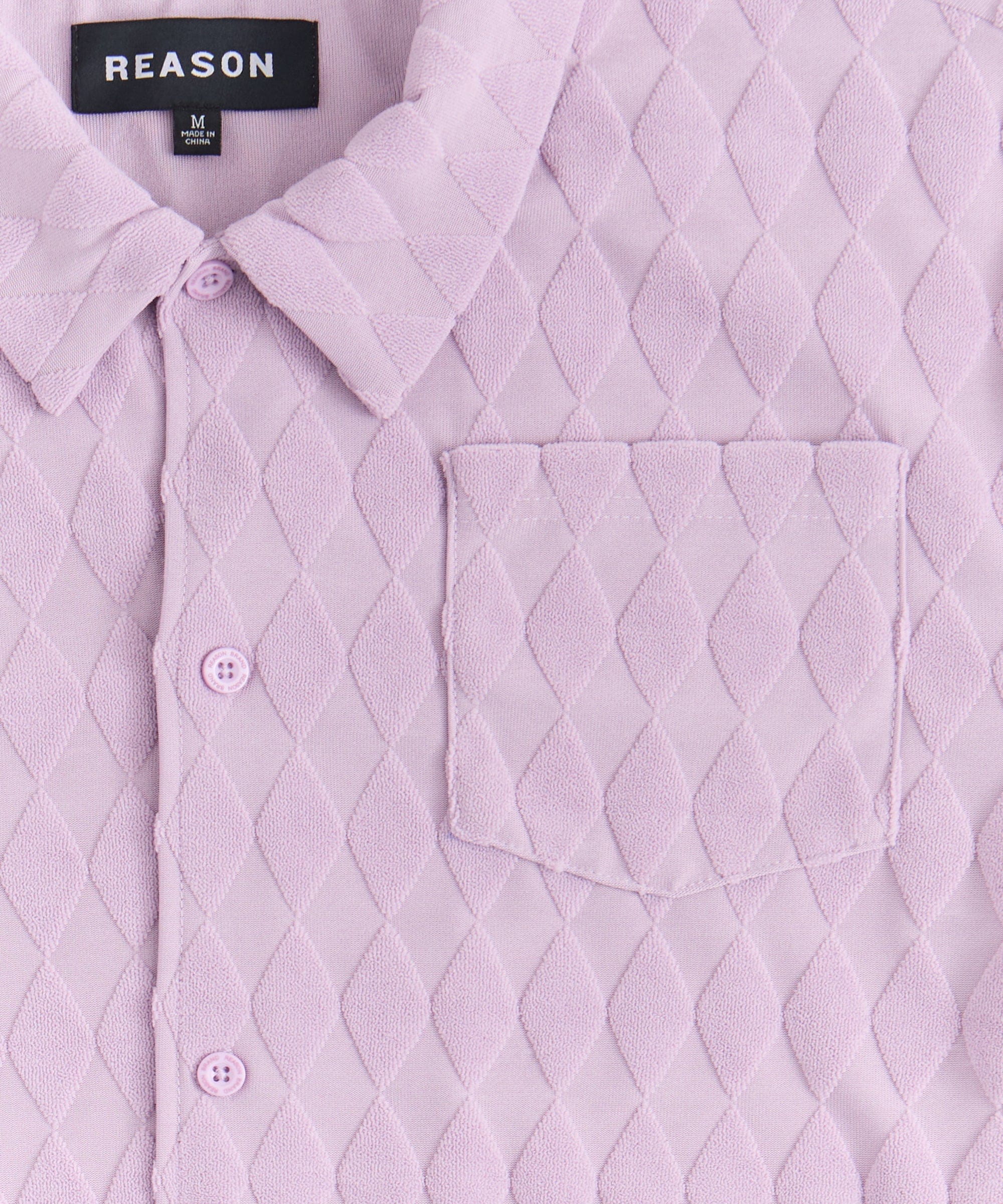 Diamond Plate Towel Color Blocked Short Sleeve Button Down Shirt - Mauve