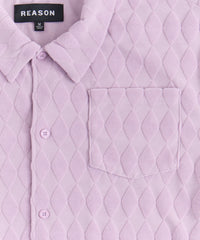 Diamond Plate Towel Color Blocked Short Sleeve Button Down Shirt - Mauve