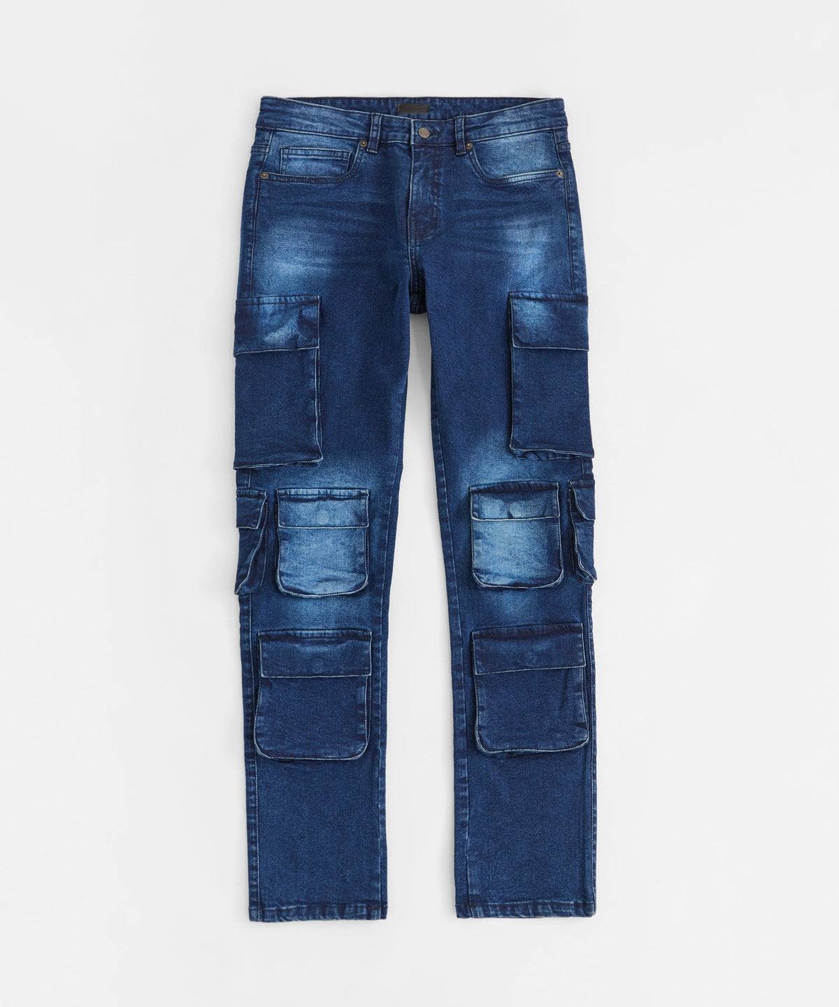 Washed Fade Cargo Denim Pant - Dark Blue