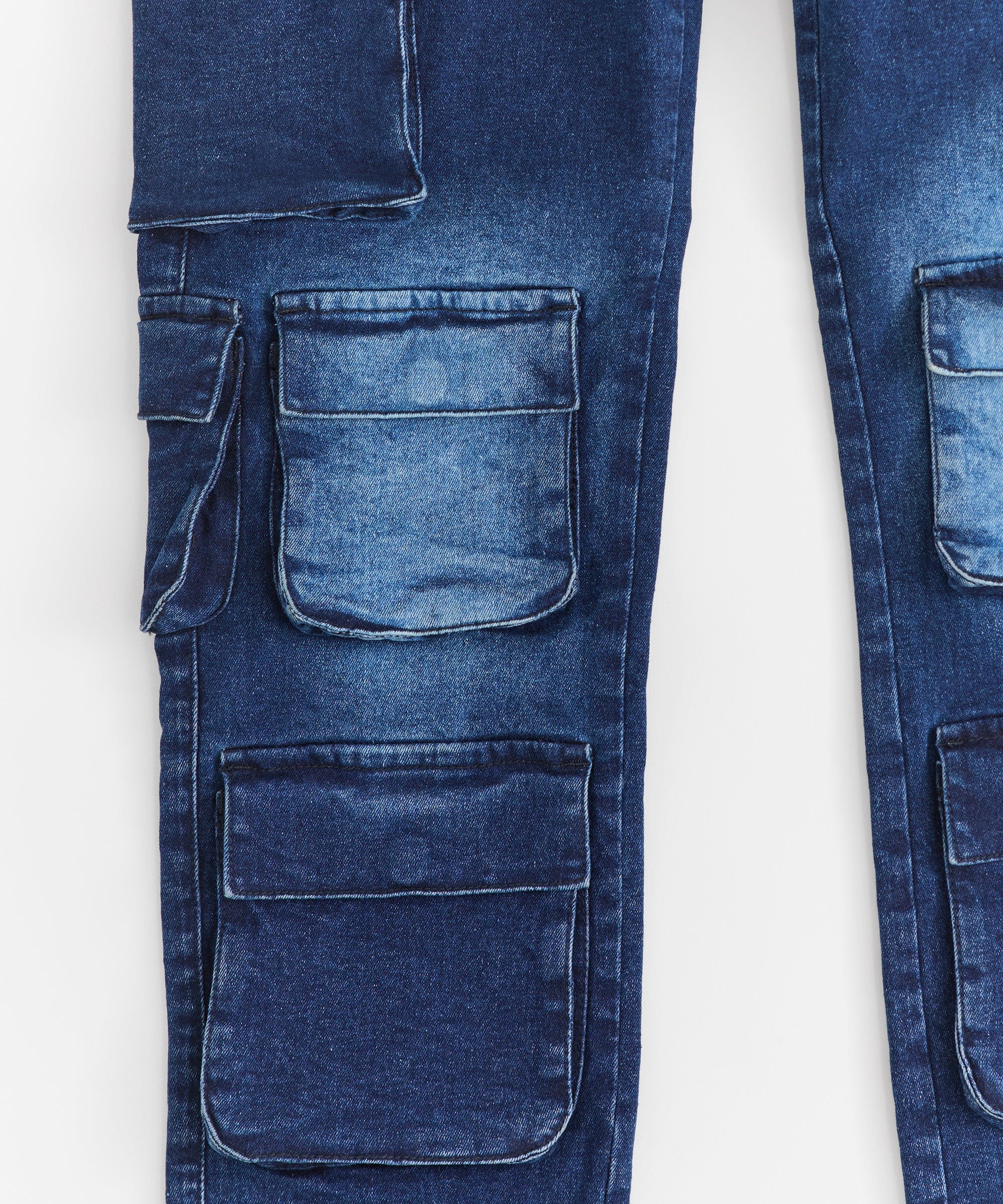 Washed Fade Cargo Denim Pant - Dark Blue