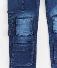 Washed Fade Cargo Denim Pant - Dark Blue