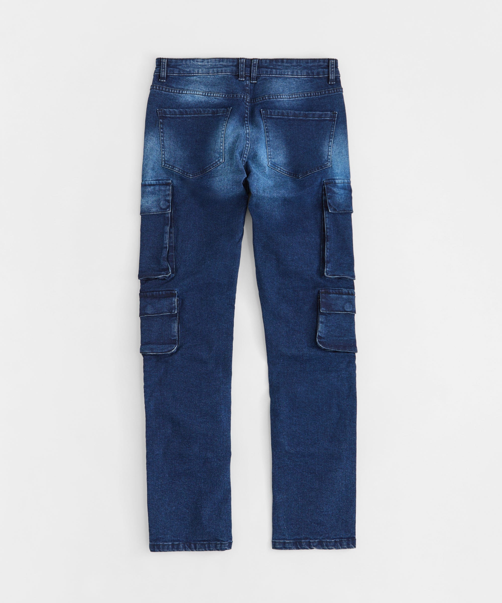 Washed Fade Cargo Denim Pant - Dark Blue