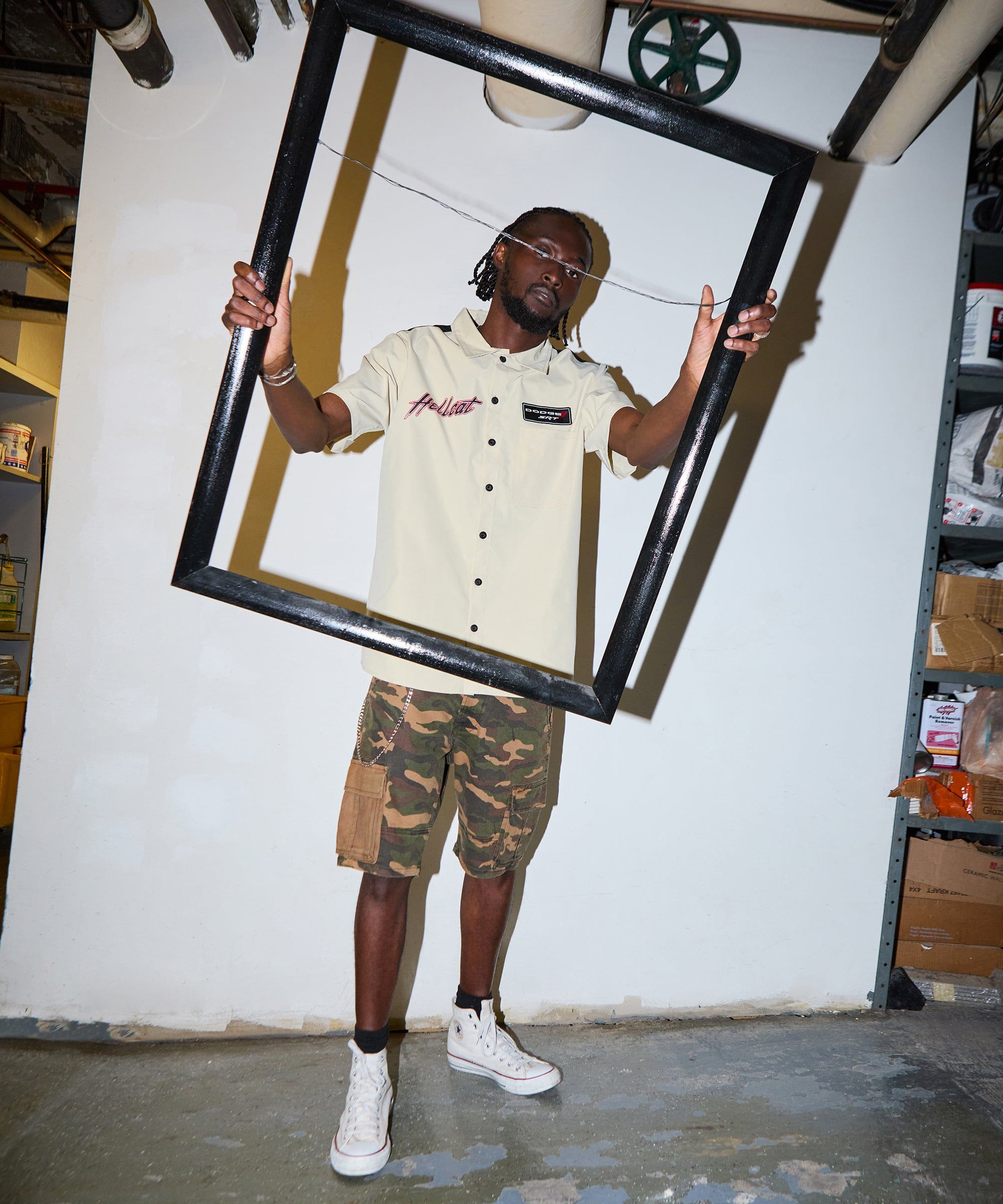 Dodge Hellcat Mechanics Short Sleeve Shirt - Khaki