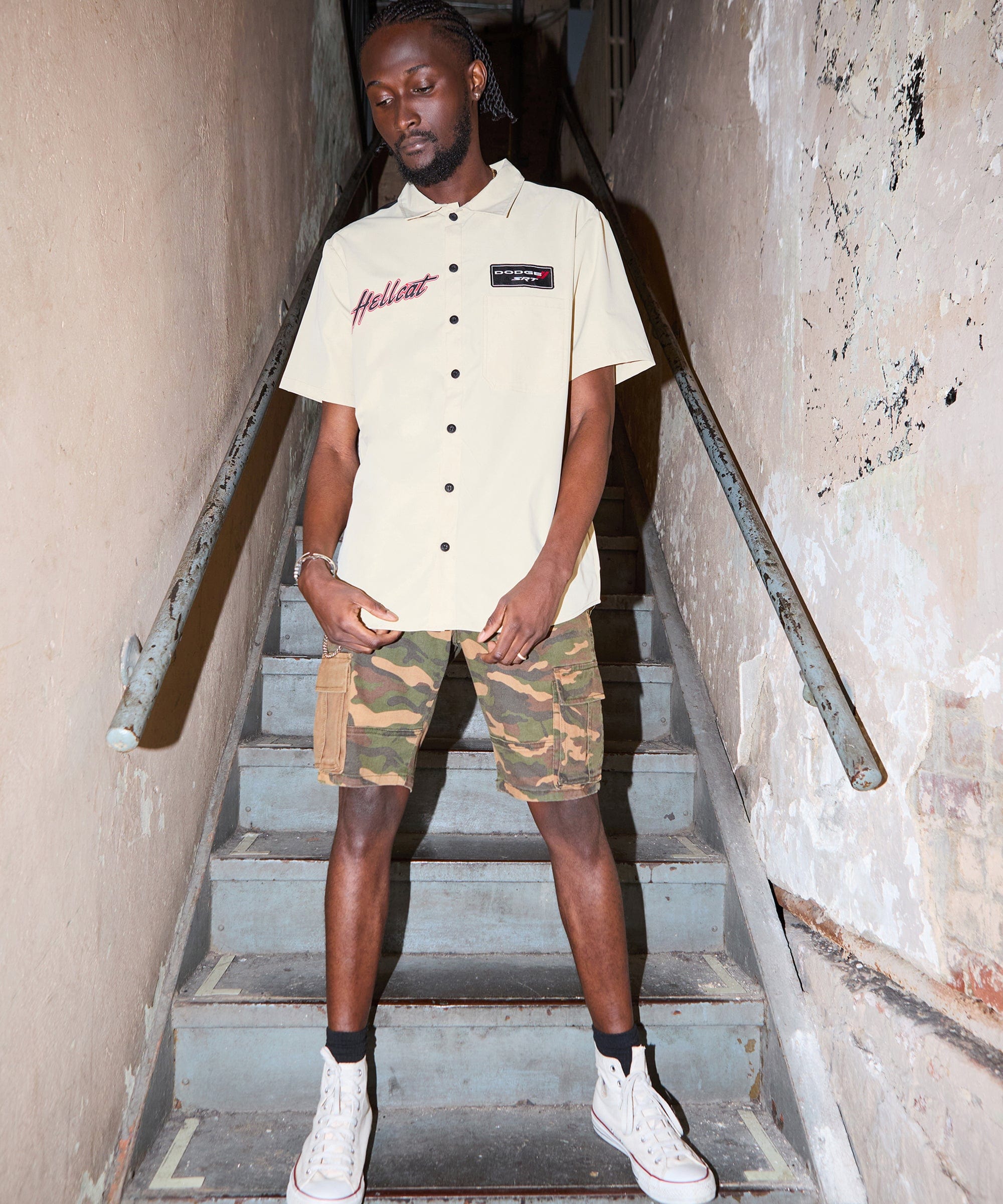 Dodge Hellcat Mechanics Short Sleeve Shirt - Khaki