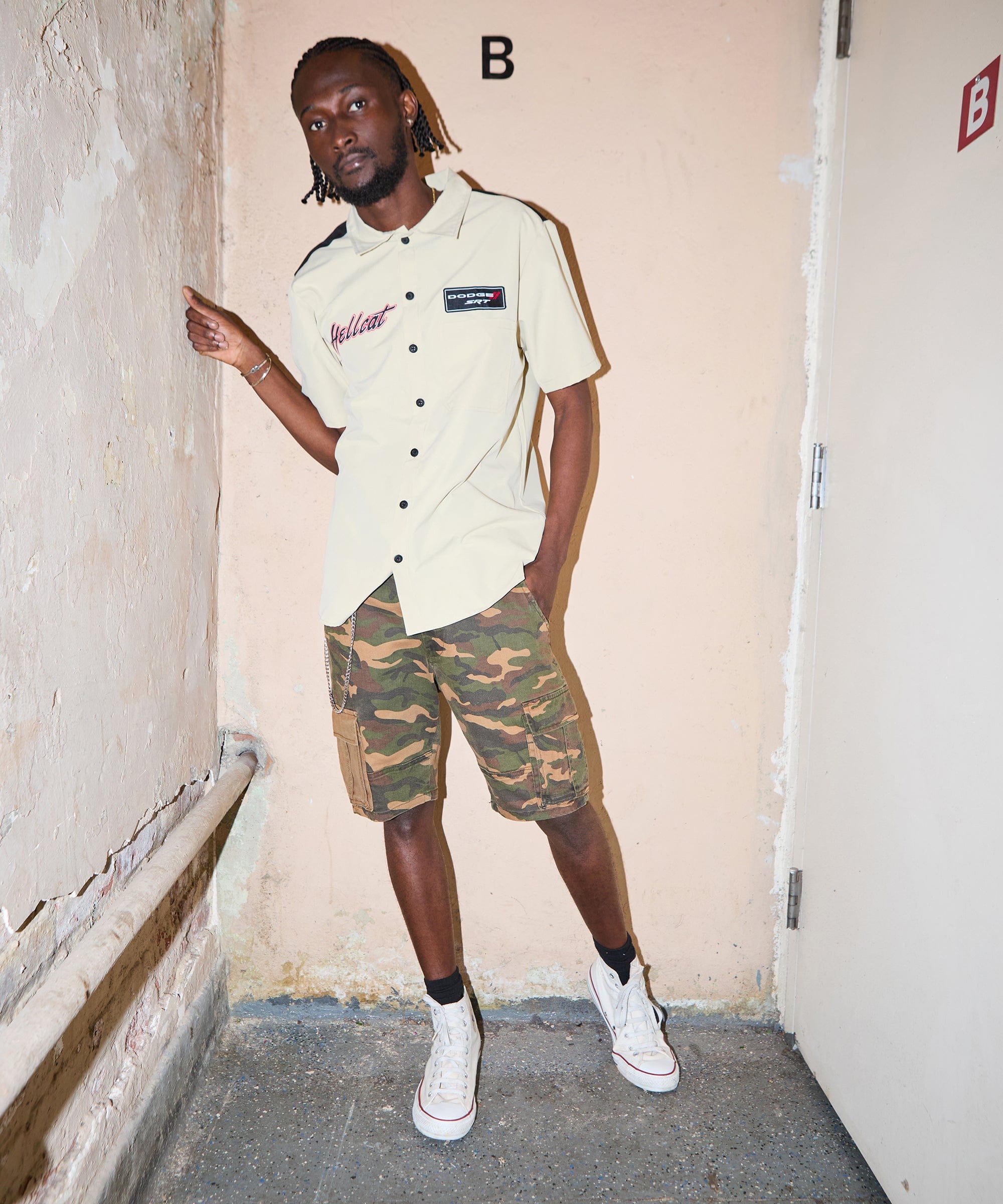 Dodge Hellcat Mechanics Short Sleeve Shirt - Khaki