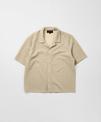 Textured Knit Short Sleeve Button Down Shirt - Beige