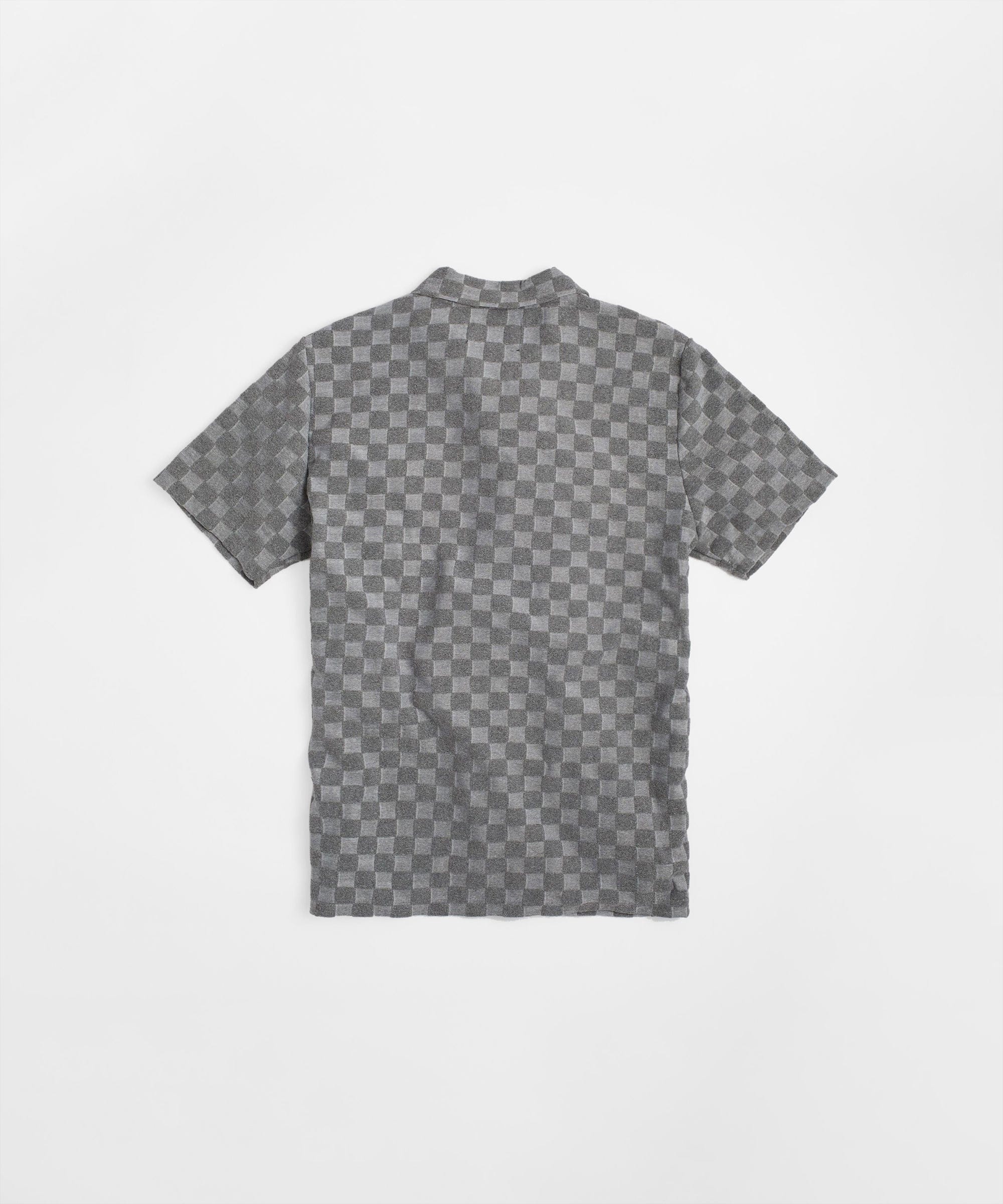 Checkerboard Towel Color Blocked Short Sleeve Button Down Shirt - Grey