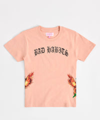 Women Bad Habits Short Sleeve Tee - Peach