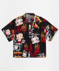 Women Plus Size Biker Betty Boop Woven Top - Black