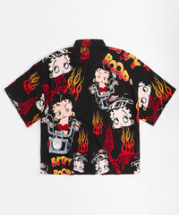 Women Plus Size Biker Betty Boop Woven Top - Black