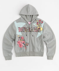 Plus Size Women Rebellion Cropped Zip Up Hoodie - Grey