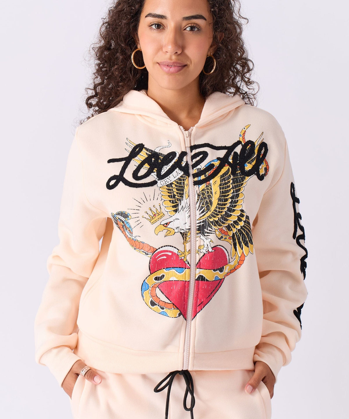 Women Love All Embroidered Cropped Hoodie - Pink