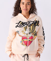 Women Love All Embroidered Cropped Hoodie - Pink