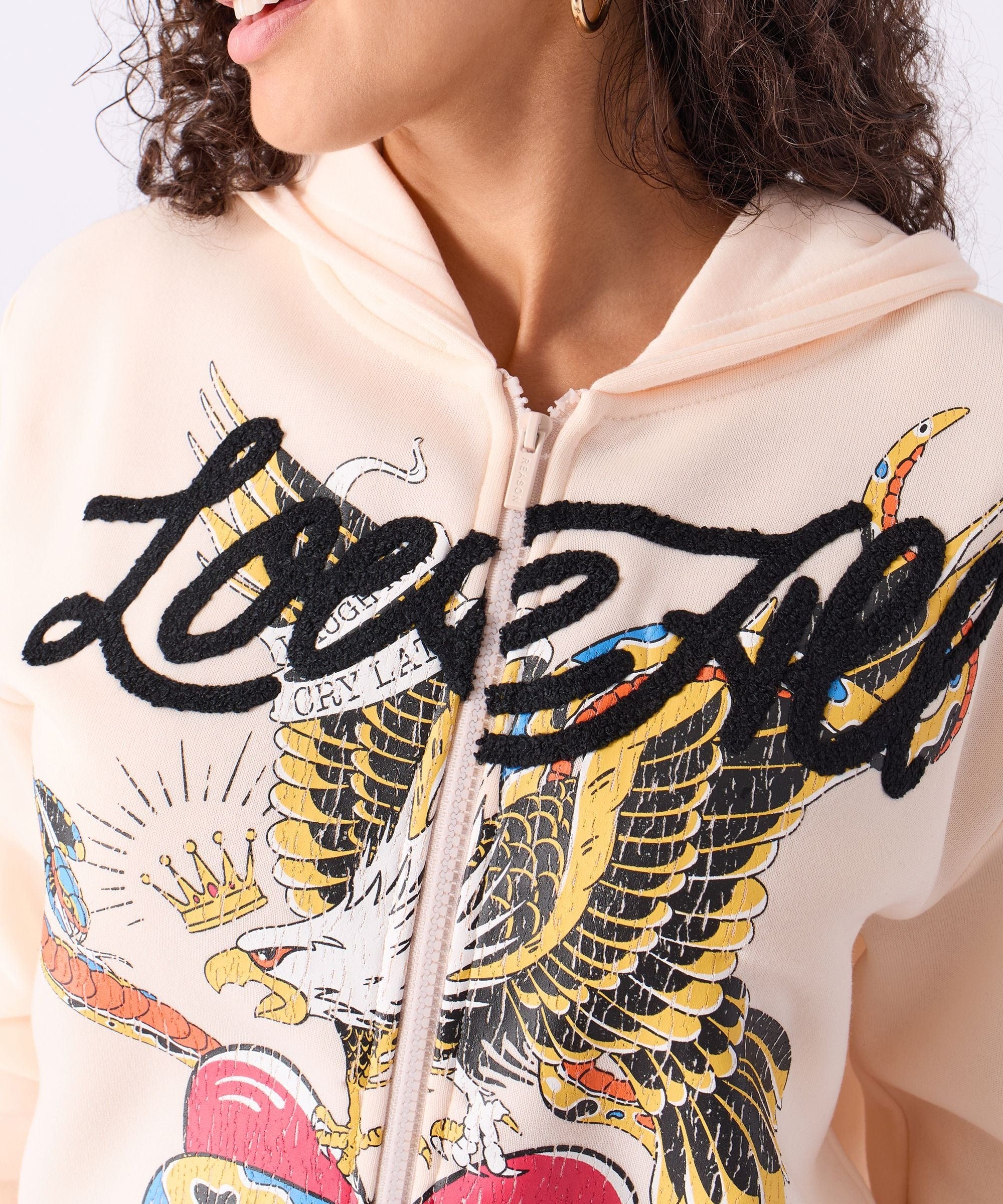 Women Love All Embroidered Cropped Hoodie - Pink